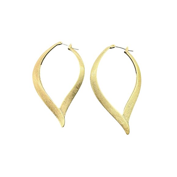 Curved Leaf Large Hoop Earrings Gold Tone Statement Modern Chic - Picture 1 of 3